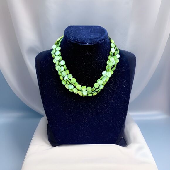 Vintage Green Mother of Pearl Shell Multi Strand Necklace - Picture 1 of 4